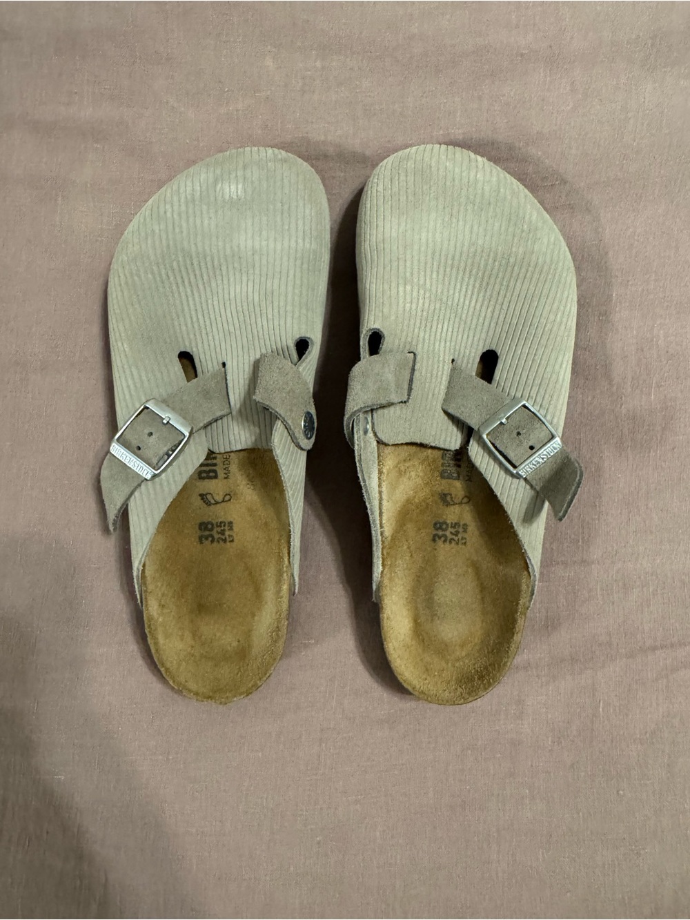 Corduroy Birkenstock Boston Clog Sandals in Light Taupe